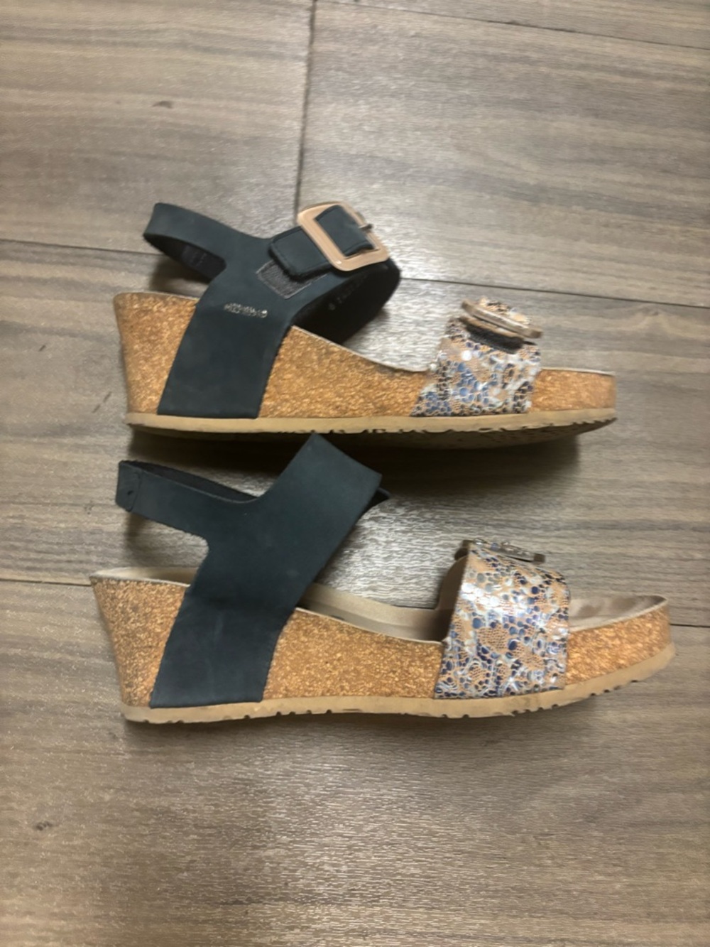 Mephisto Women's lissia Navy and Beige Cork Wedge Sandal with Buckles - Picture 6 of 10